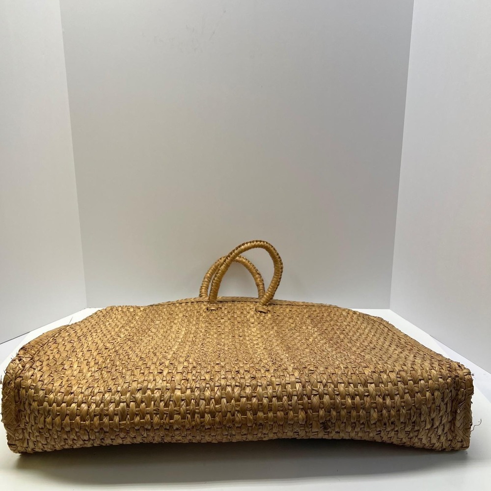 Vintage Woven Straw Tote Bag Floral 3D Raffia Embroidery Boho Beach Large Tan - Picture 16 of 16